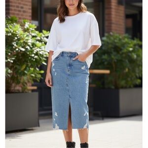 Zara Distressed Blue Midi Skirt